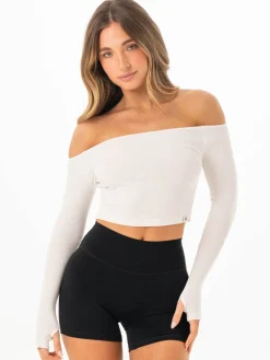 Ribbed Off Shoulder Long Sleeve Top