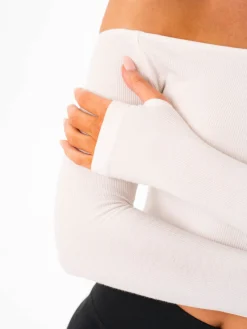 Ribbed Off Shoulder Long Sleeve Top